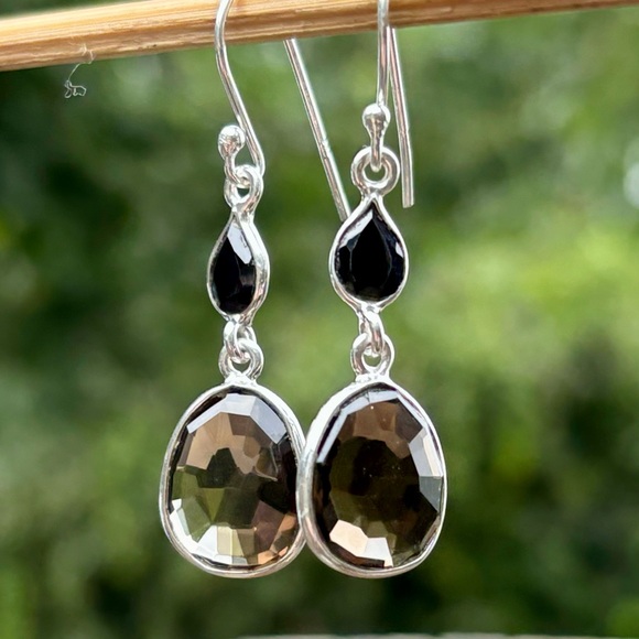 Smoky Quartz & Onyx Earrings - Picture 9 of 14